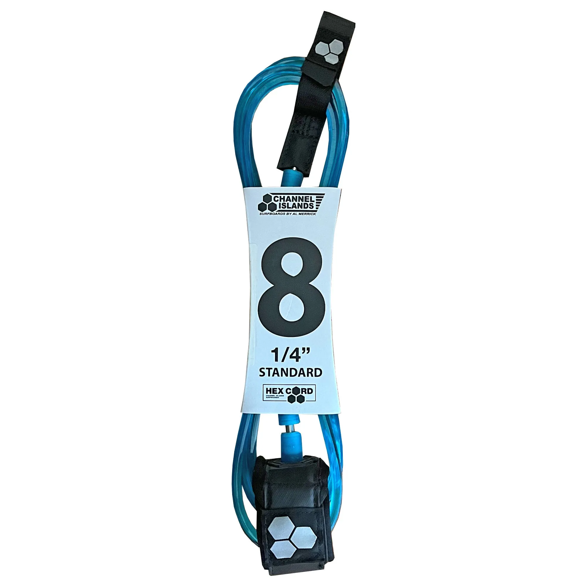 Channel Islands Hex Cord Standard Surfboard Leash - 8' x 1/4"/Fluorescent Blue