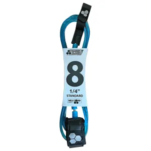 Channel Islands Hex Cord Standard Surfboard Leash - 8' x 1/4"/Fluorescent Blue