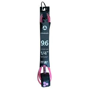 Channel Islands Longboard Hex Cord Standard Surfboard Leash - 9'6" x 1/4"/Pink