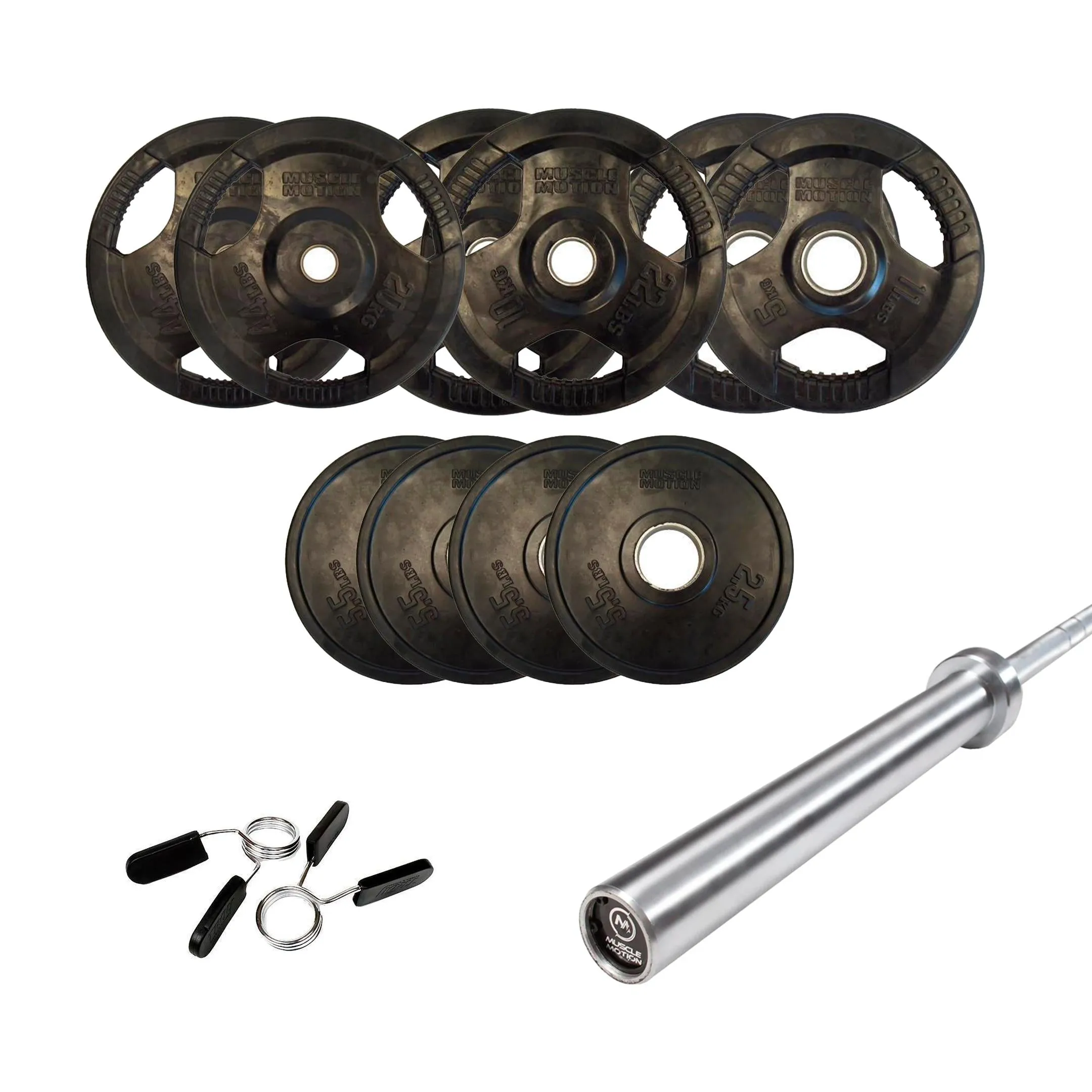 Muscle Motion Half Rack, Bench, Olympic Bar and Weights (Package Price)
