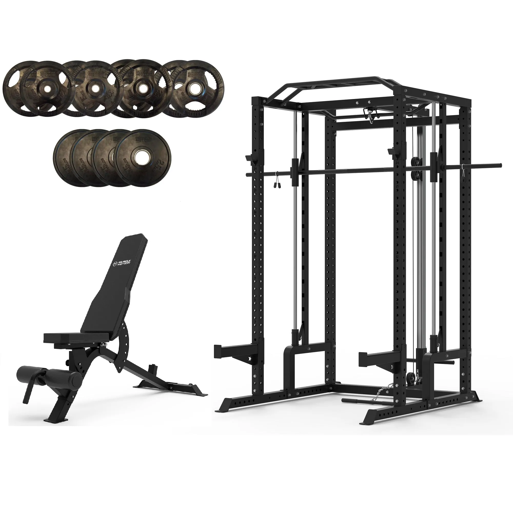 Muscle Motion Valor Power Rack with High Low Pulley and Smith Machine Package