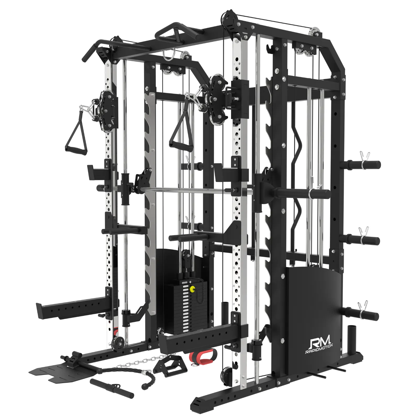 Rapid Motion FT1008 Commercial Smith Machine Power Rack and Functional Trainer 3 in 1 Package