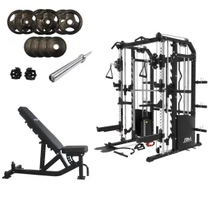 Rapid Motion FT1008 Commercial Smith Machine Power Rack and Functional Trainer 3 in 1 Package