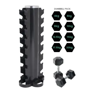 Rubber Dumbbell and 8-Tier Vertical Storage Rack Package Deal Orbit Fitness