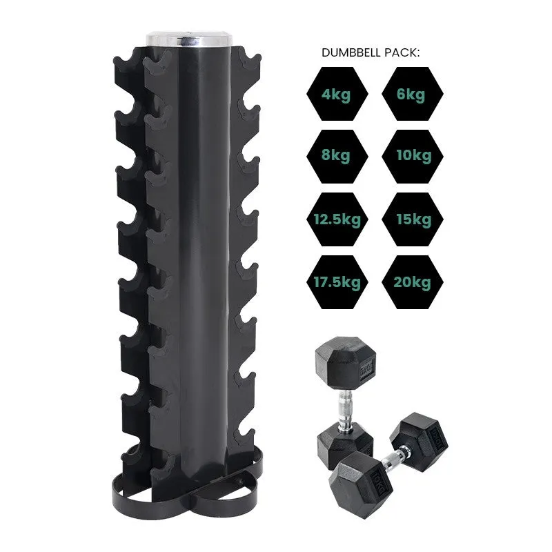 Rubber Dumbbell and 8-Tier Vertical Storage Rack Package Deal Orbit Fitness